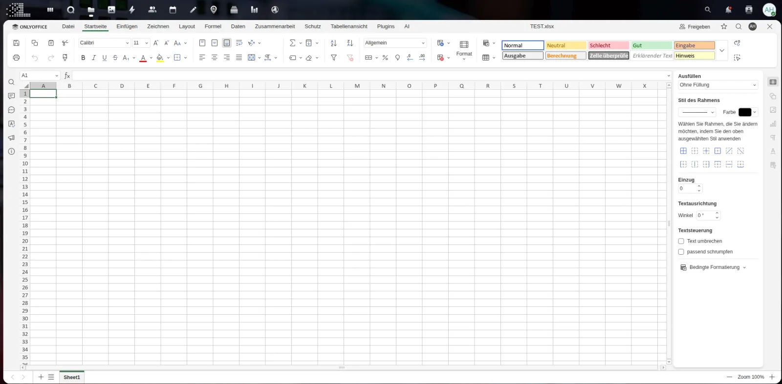 OnlyOffice-Tabellenkalkulation im Browser mit geöffnetem Excel-Dokument auf deutscher Oberfläche